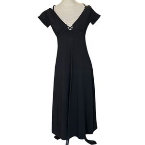 Boston Proper Vintage Cotton Knit Midi Dress Black Cold Shoulder Small